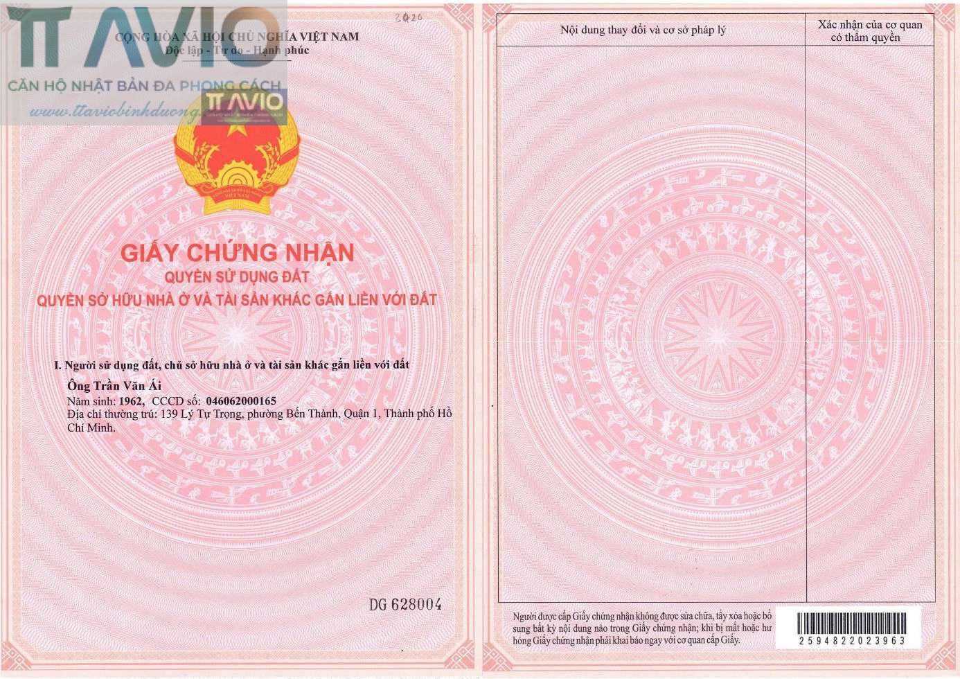 Giấy Chứng Nhận Quyền Sử Dụng đất Dự án Tt Avio Thửa 3420