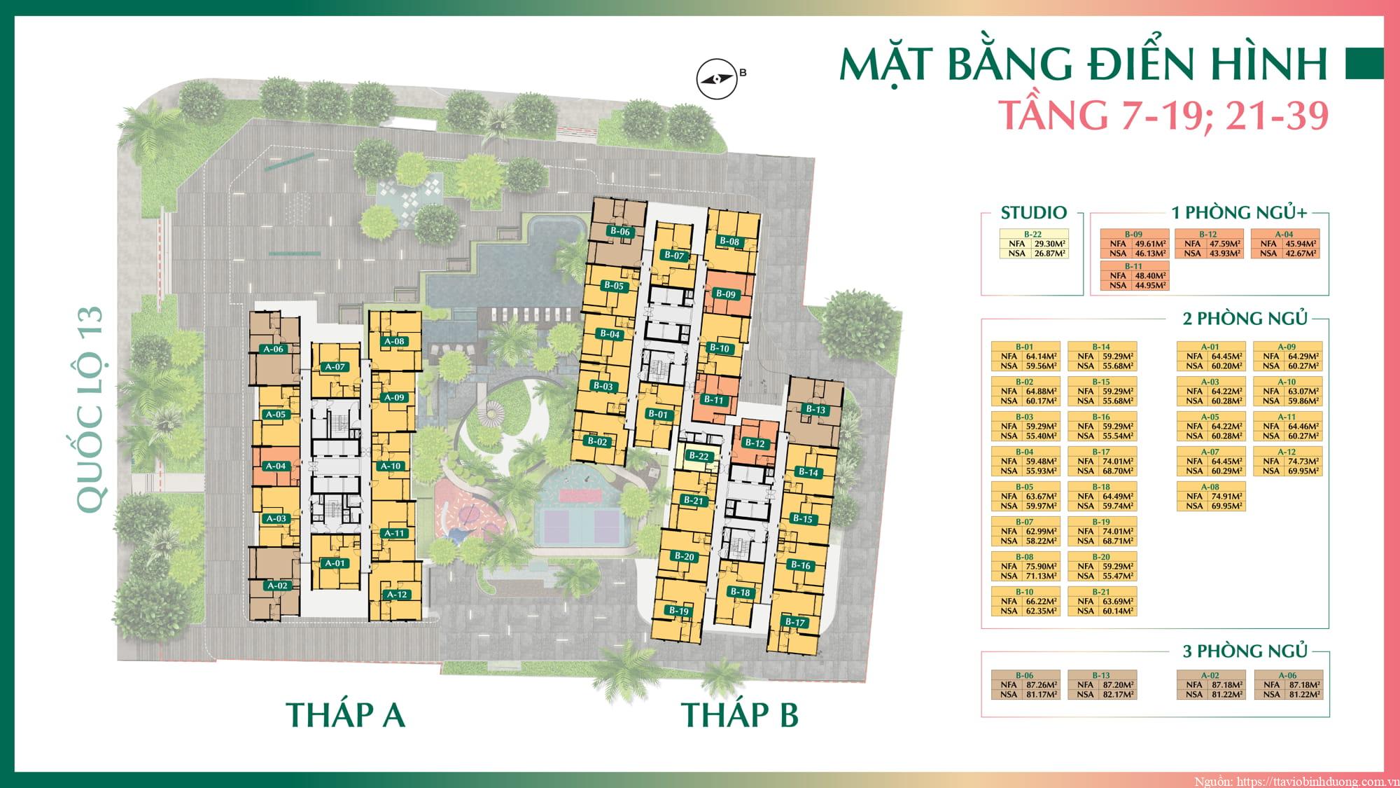 Mặt Bằng The Emerald Boulevard Tầng Điển Hình 7-19 Và 21-39