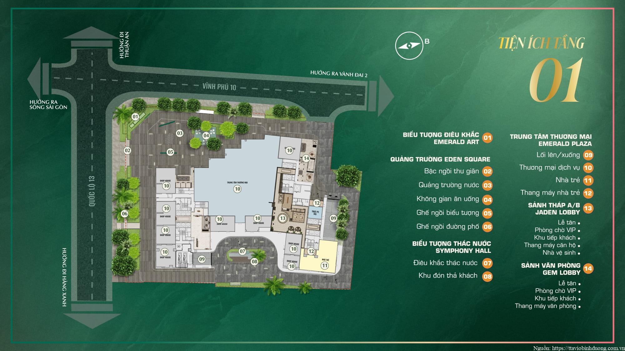 Mặt Bằng Tiện Ích The Emerald Boulevard Tầng 1