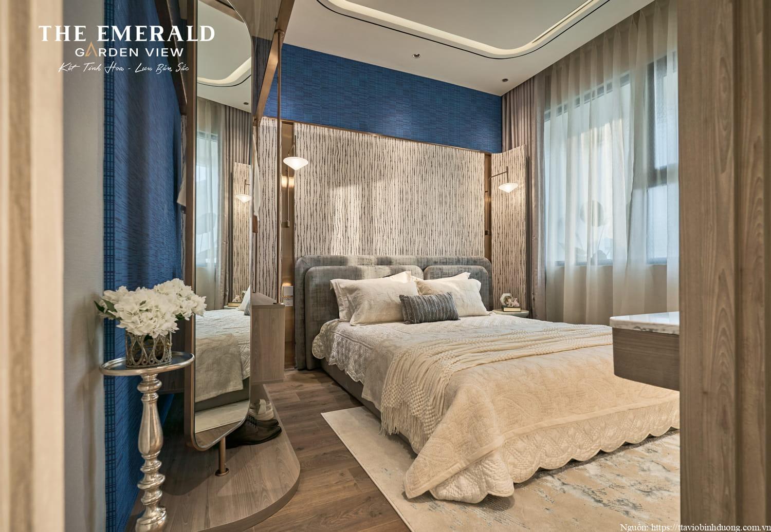 Phòng ngủ 1PN+1 căn hộ The Emerald Garden View cửa sổ lớn