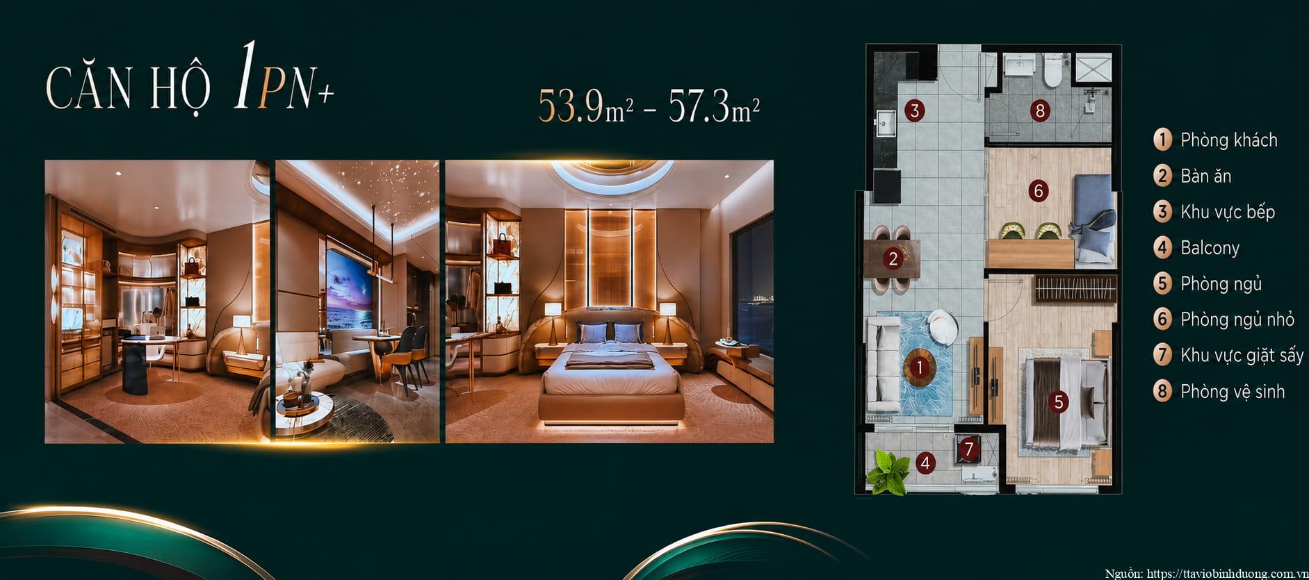 Thiết Kế Căn Hộ 1 Pn+ The Emerald River Park