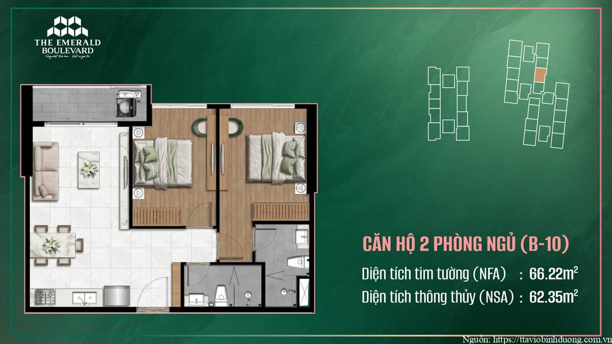 Thiết Kế Căn Hộ 2PN B-10 The Emerald Boulevard