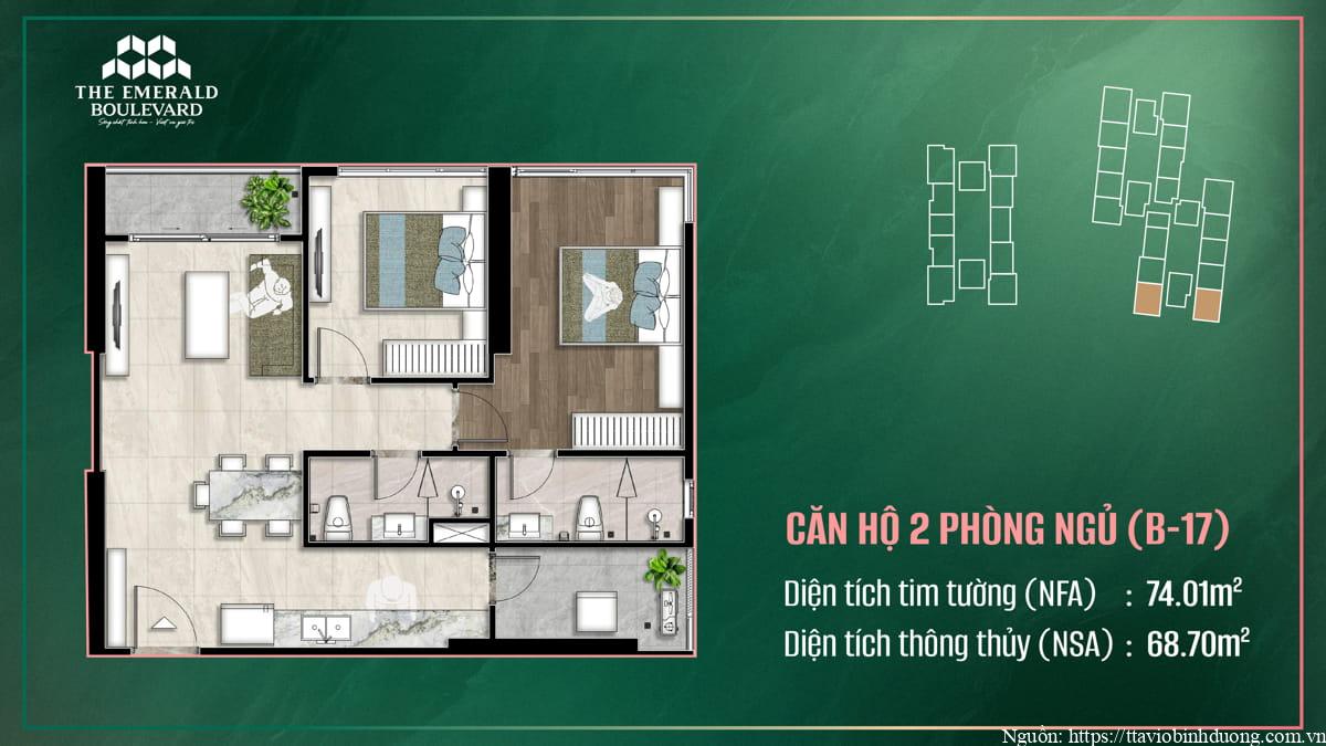 Thiết Kế Căn Hộ 2PN B-17 The Emerald Boulevard