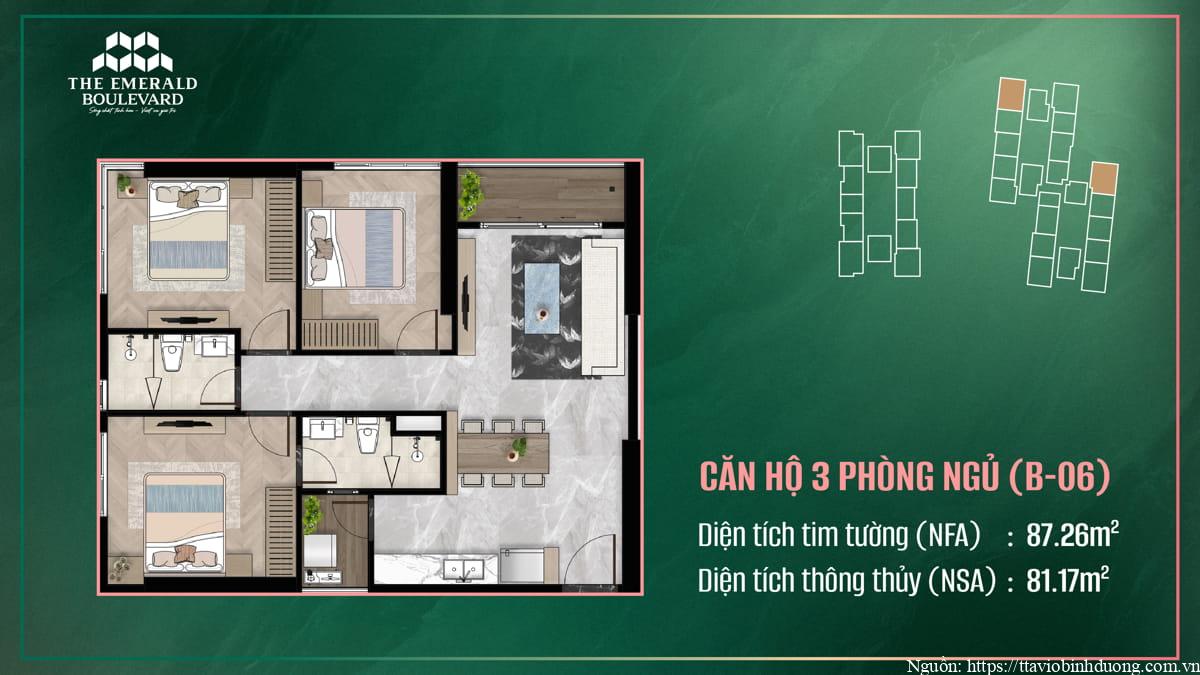 Thiết Kế Căn Hộ 3PN B-06 The Emerald Boulevard