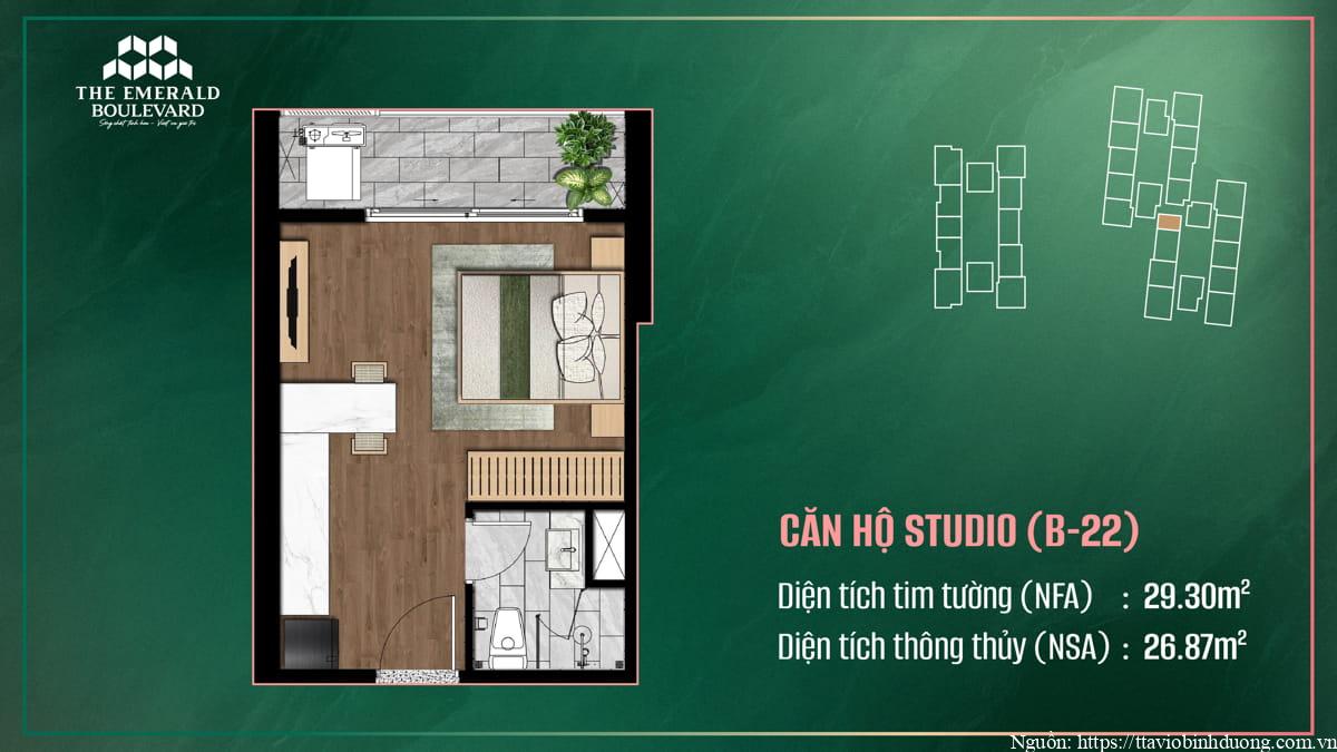 Thiết Kế Căn Hộ Studio B-22 The Emerald Boulevard